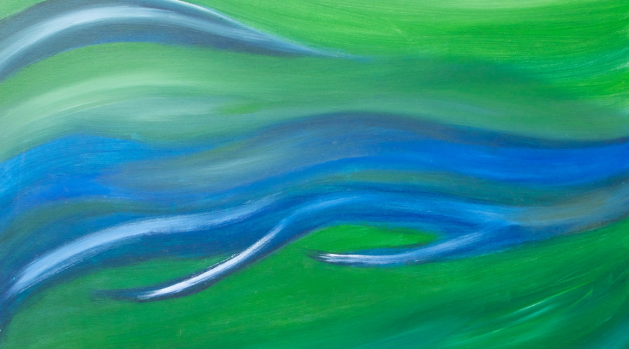 Blaue Welle auf Grün - Acryl auf Leinwand (50 cm x 70 cm)