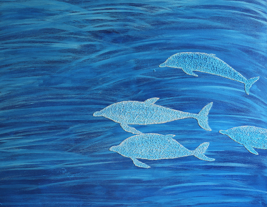 Delfine - Strukturpaste auf Leinwand (60 cm x 80 cm)