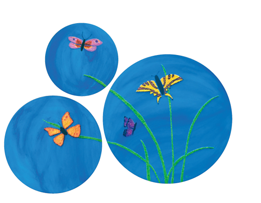 Schmetterlinge- Strukturpaste auf Leinwand (DM: 40 cm, 30 cm und 20 cm)